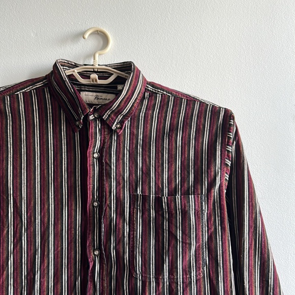 Striped Burgundy Corduroy Button Down Shirt - Picture 2 of 7